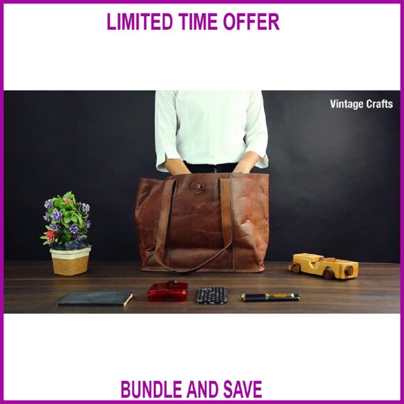 Genuine Leather Tote Bag with Laptop Compartment for Women Office Work - Picture 8 of 8